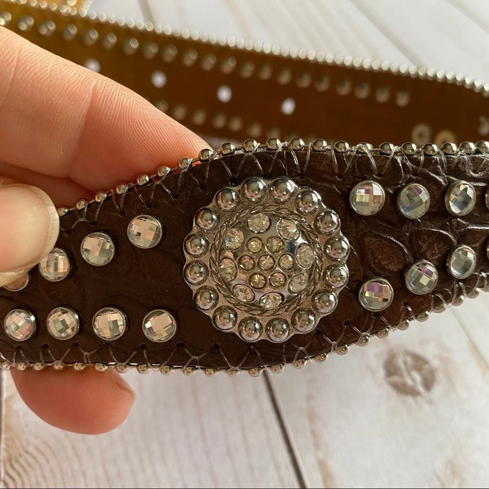 Nocona Leather & Rhinestone Studded Belt
